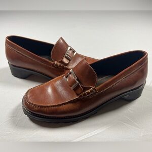 Vintage Cole Haan Country Brown Leather Lug Heel Slip On Loafer Shoes Womens 8B